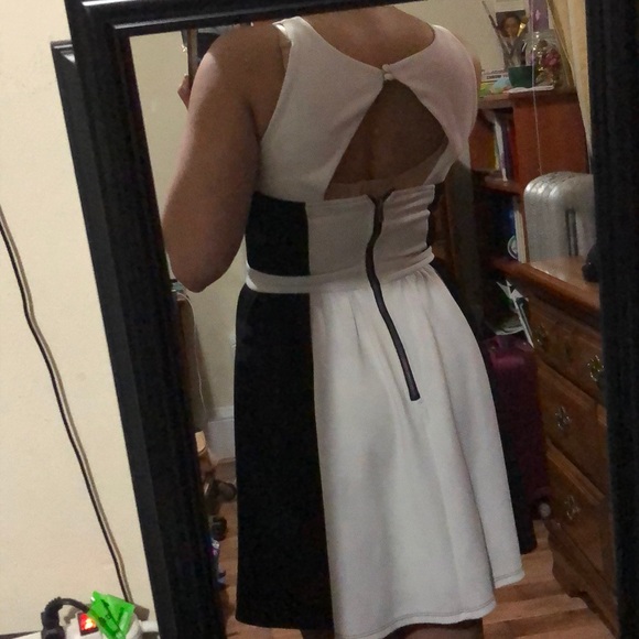 Cut Out Black and White Tuxedo A-Line Dress - Picture 6 of 6